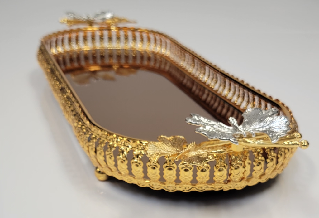 Oval Gold Metal Serving Tray large